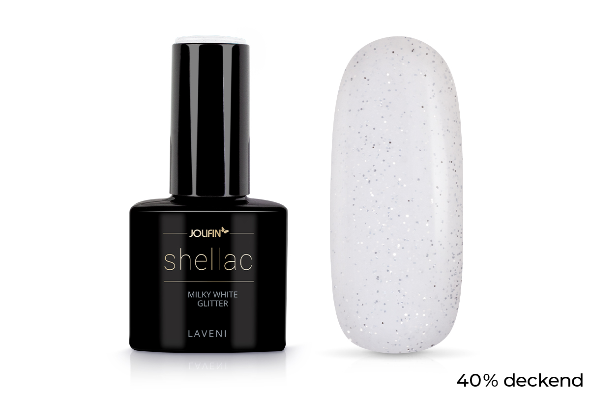 Jolifin LAVENI Shellac - milky white Glitter 10ml