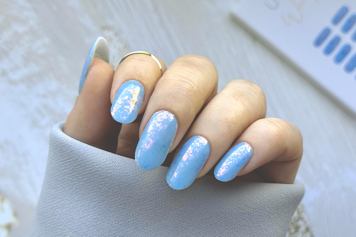 Jolifin LAVENI UV Gel-Wraps - babyblue Flakes
