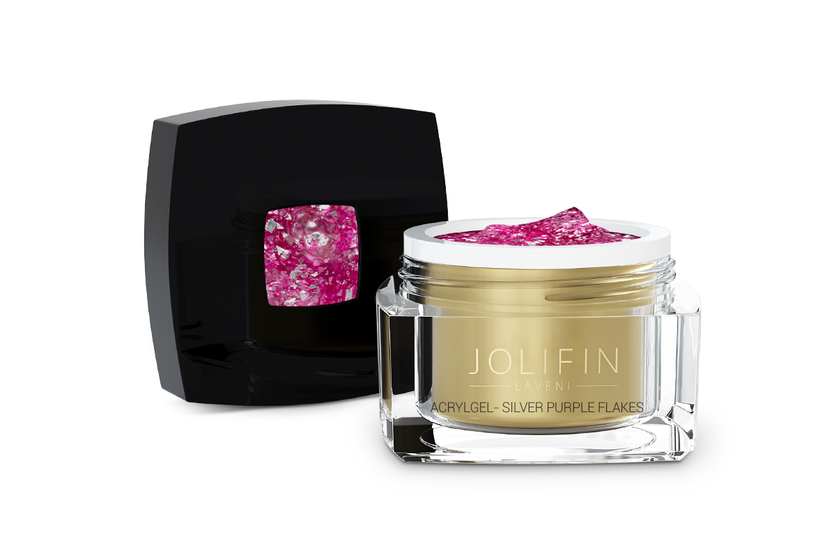 Jolifin LAVENI AcrylGel - silver - purple flakes 15ml