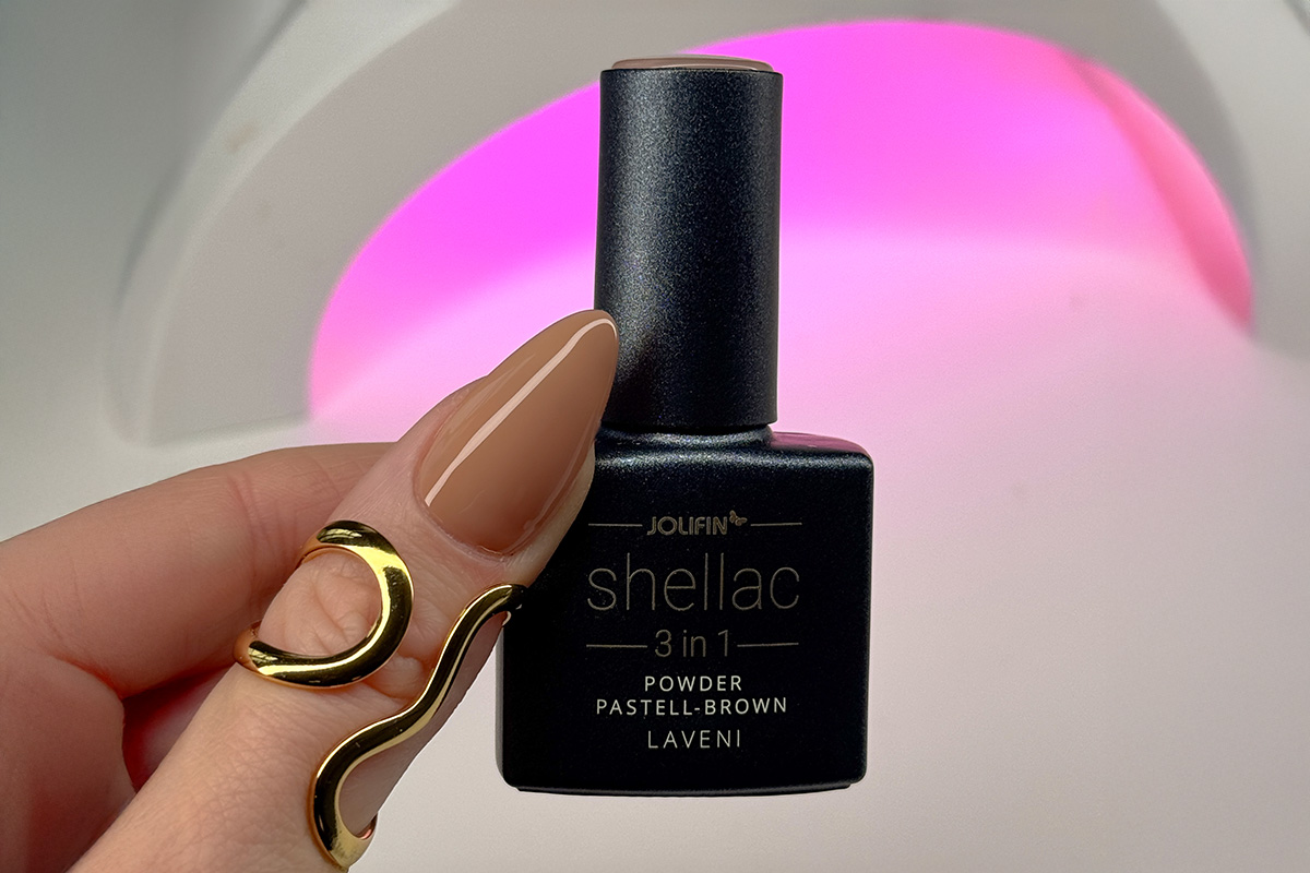 Jolifin LAVENI 3in1 Shellac - powder pastel-brown 10ml
