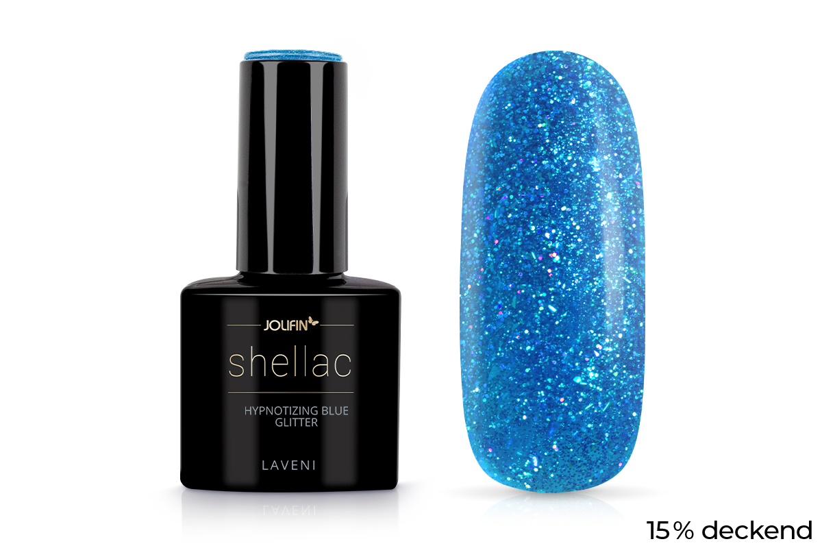 Jolifin LAVENI Shellac - hypnotizing blue Glitter 10ml