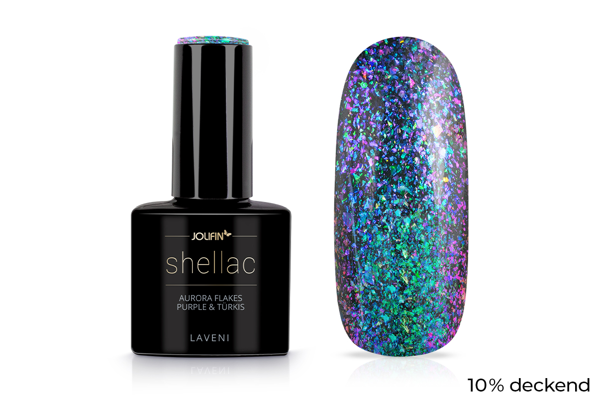 Jolifin LAVENI Shellac - Aurora Flakes purple & turquoise 10ml