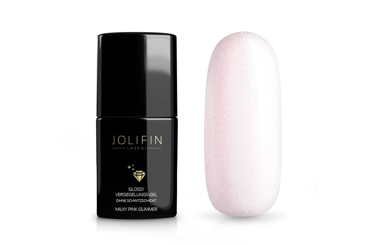 Jolifin LAVENI Glossy Versieg.-Gel o. Schwitzschicht - milky pink Glimmer 11ml  