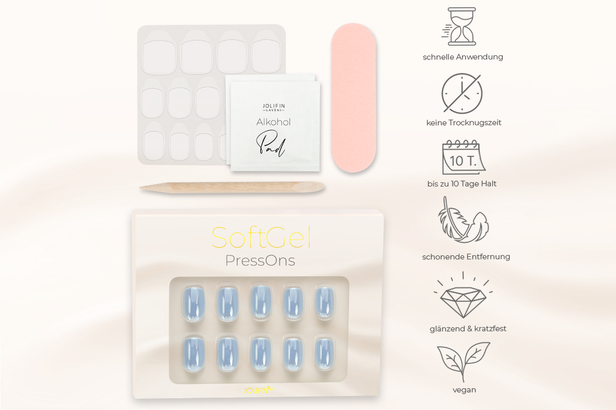 Jolifin SoftGel PressOns - short square - blue pearl