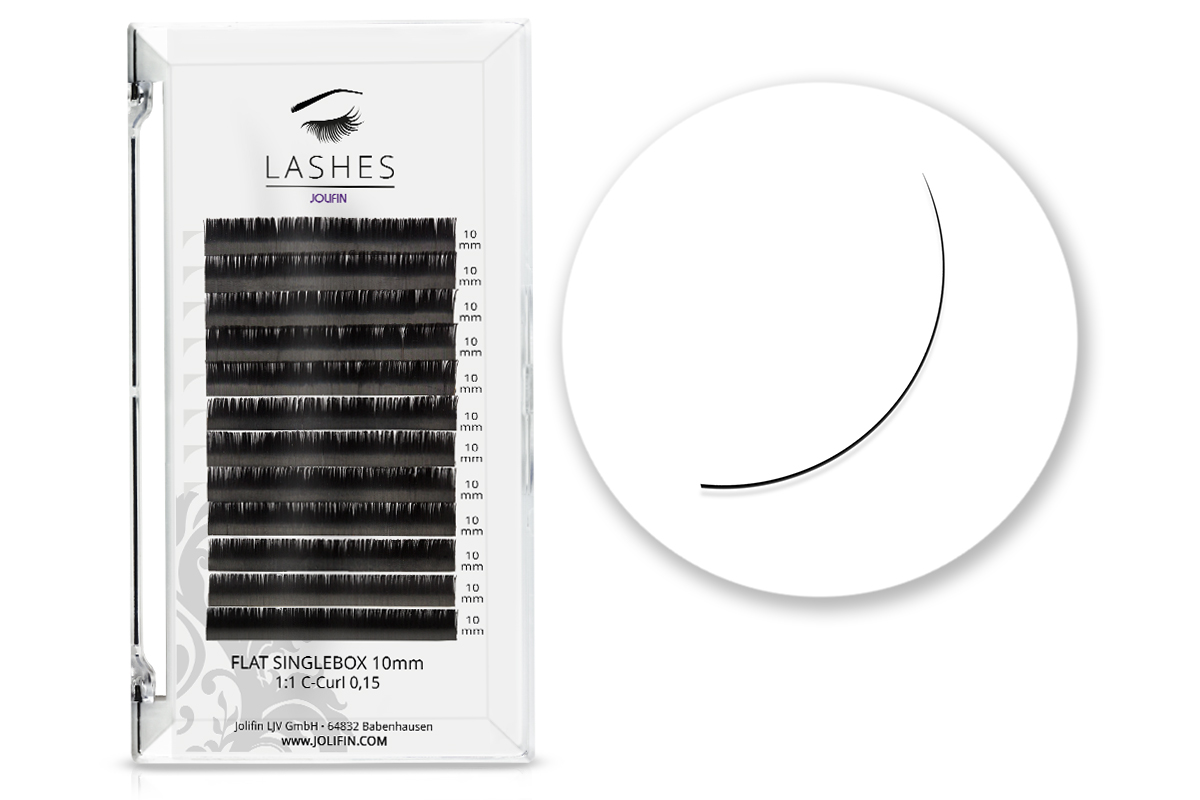 Jolifin Lashes - SingleBox Flat 10mm - 1:1 C-Curl 0,15