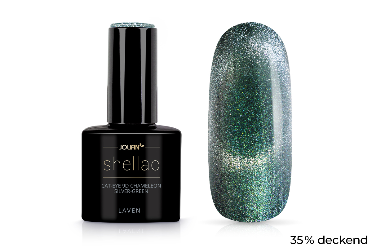Jolifin LAVENI Shellac - Cat-Eye 9D chameleon silver-green 10ml