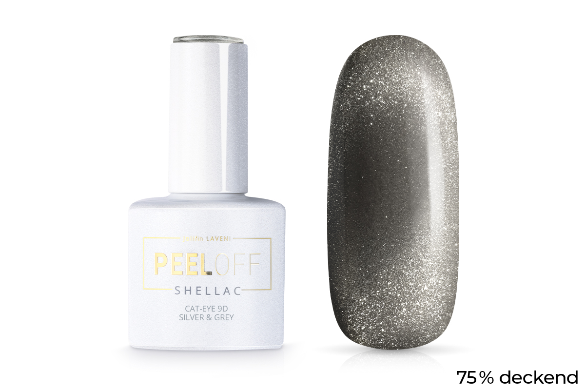 Jolifin LAVENI Shellac PeelOff - Cat-Eye 9D silver & grey 10ml