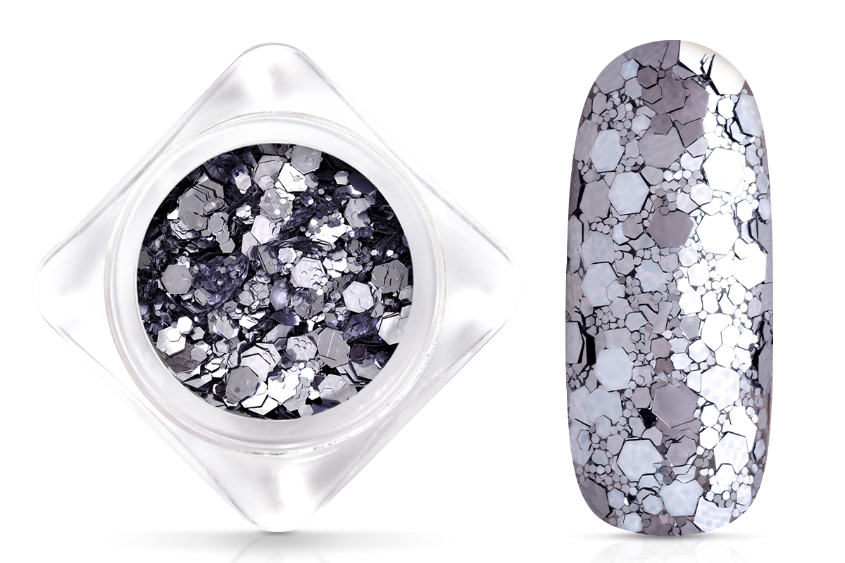 Jolifin Hexagon Glittermix - creamy cold silver