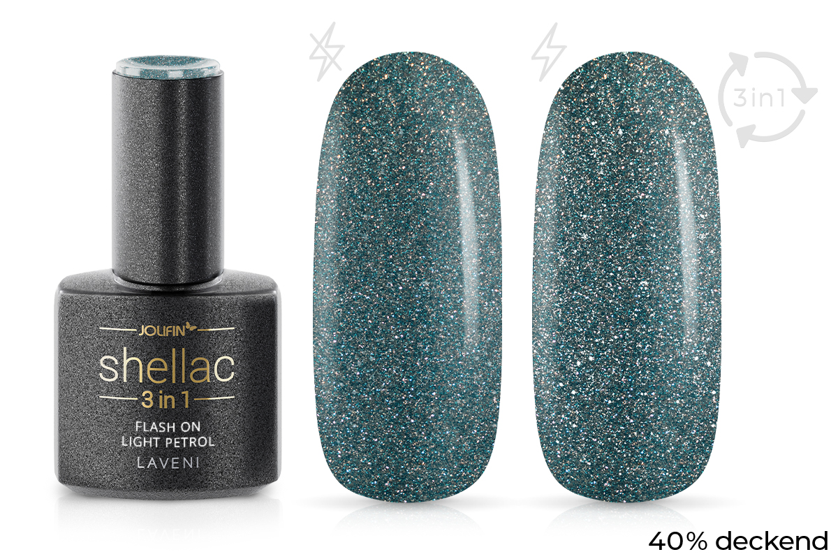 Jolifin LAVENI 3in1 Shellac - FlashOn light petrol 10ml