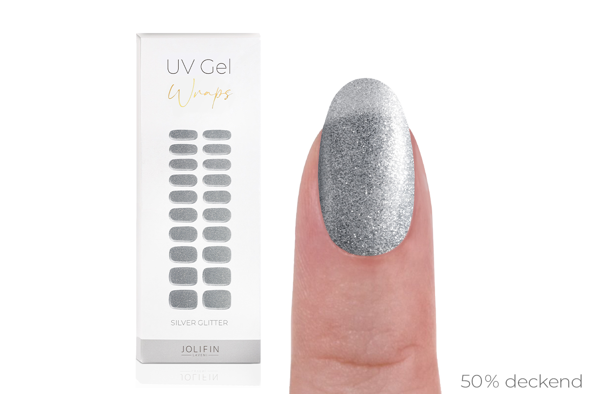 Jolifin LAVENI UV Gel-Wraps - silver Glitter
