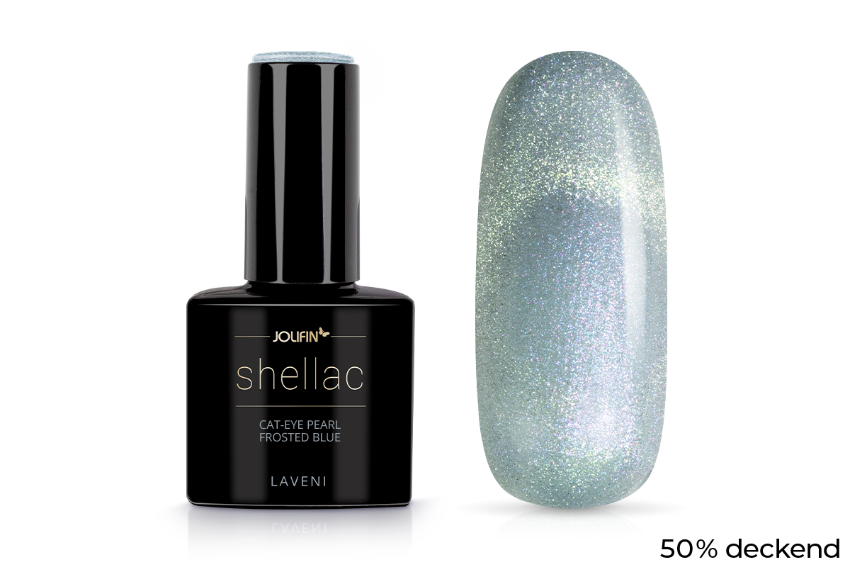 Jolifin LAVENI Shellac - Cat-Eye pearl frosted blue 10ml