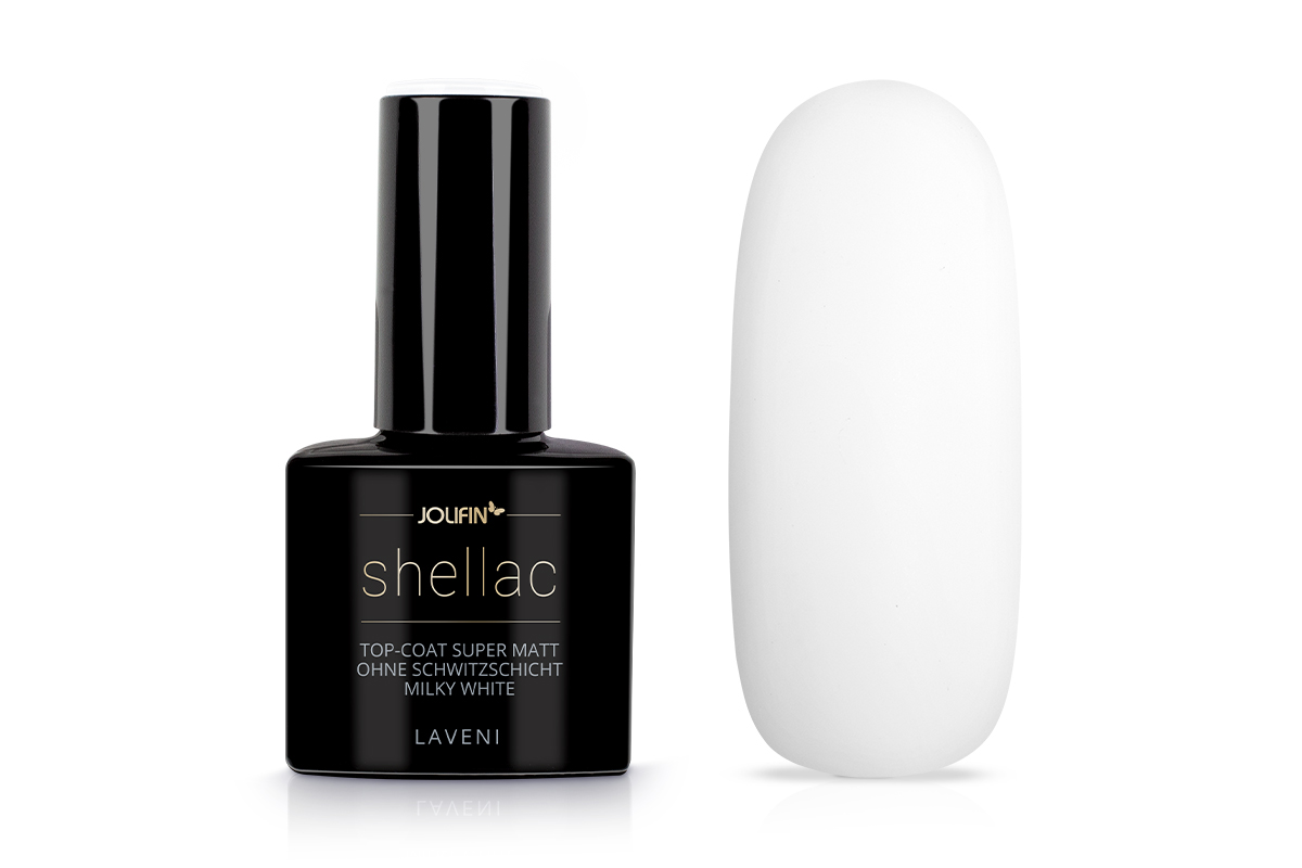 Jolifin LAVENI Shellac - Top-Coat super matt ohne Schwitzschicht milky white 10ml