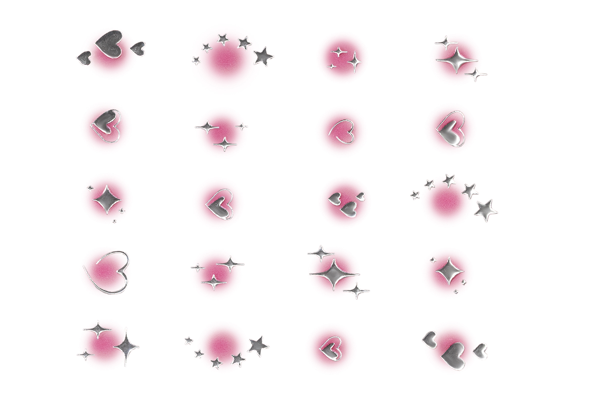 Jolifin LAVENI XL Sticker - silver hearts & stars aura pink