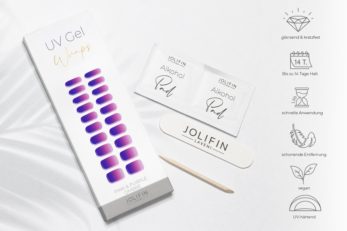 Jolifin LAVENI UV Gel Wraps - pink & purple ombré
