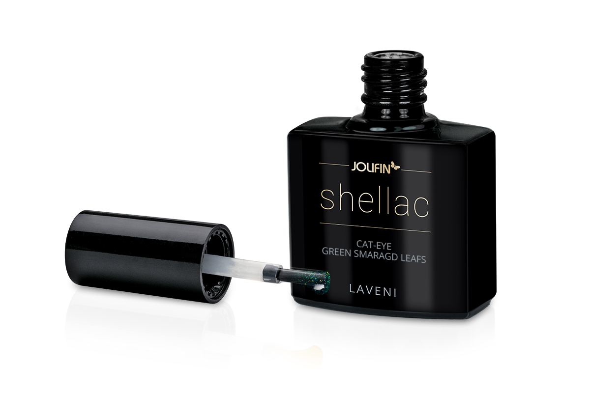 Jolifin LAVENI Shellac - Cat-Eye green smaragd leafs 10ml