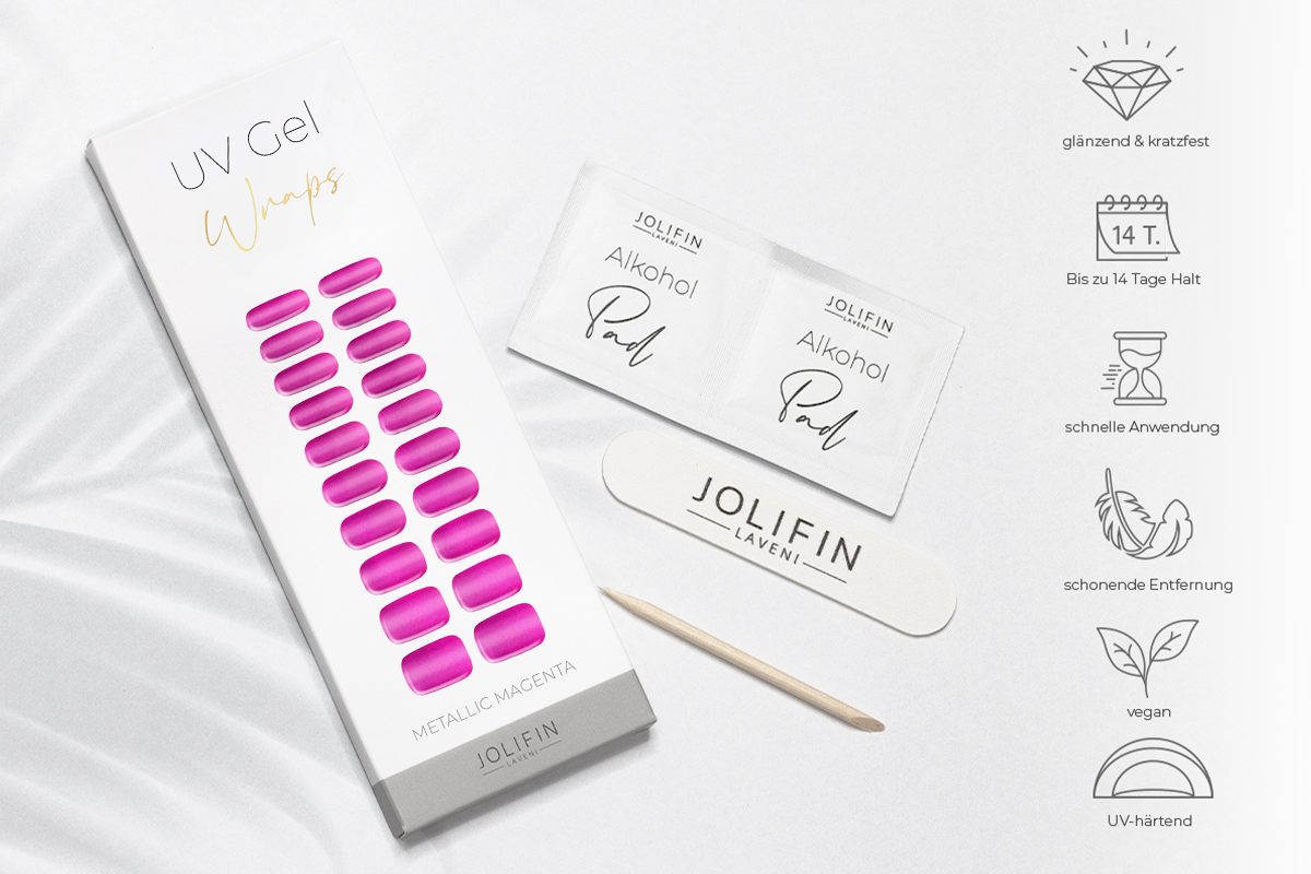 Jolifin LAVENI UV Gel-Wraps - metallic magenta