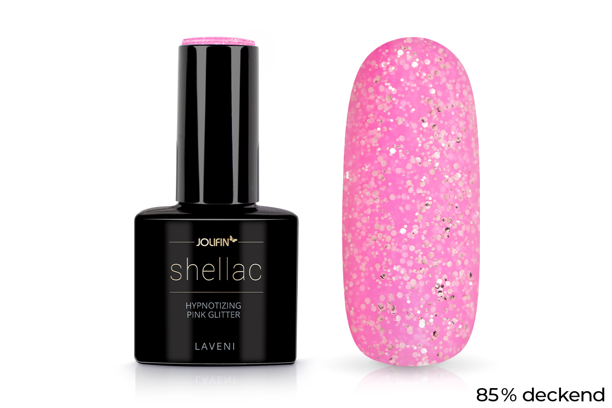 Jolifin LAVENI Shellac - hypnotizing pink Glitter 10ml