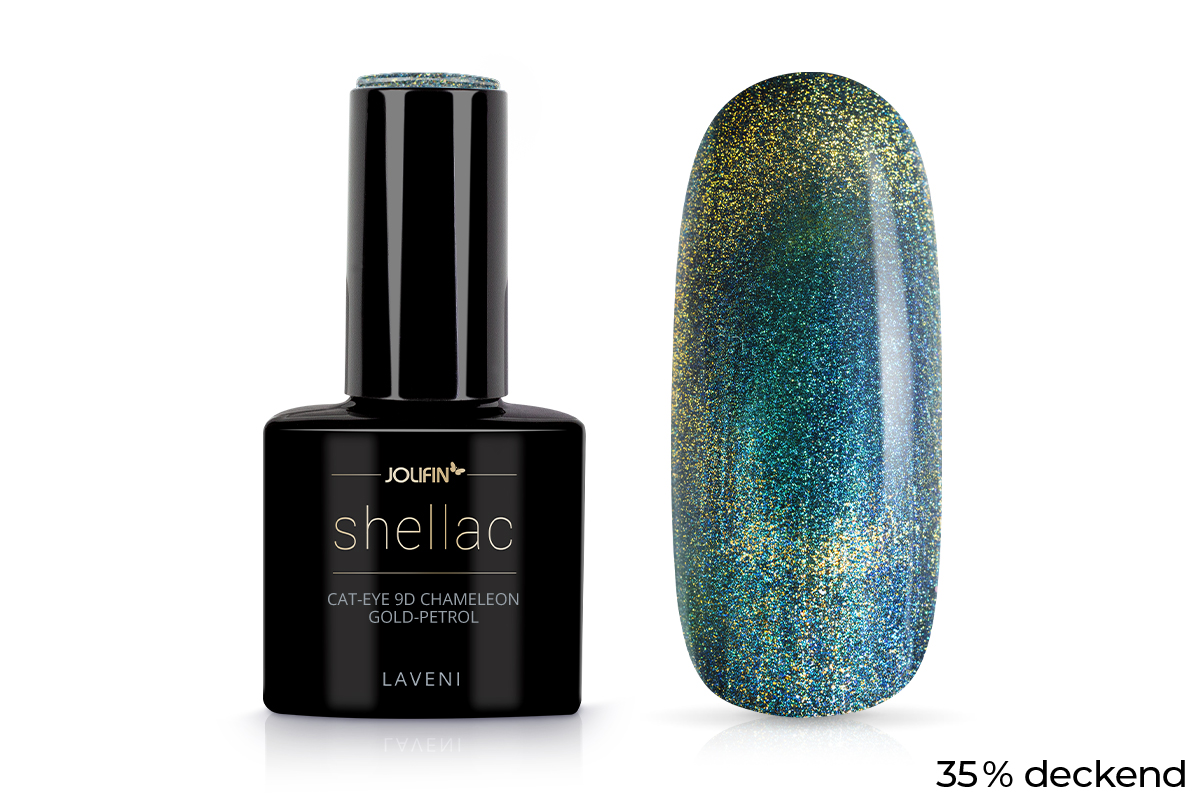 Jolifin LAVENI Shellac - Cat-Eye 9D chameleon gold-petrol 10ml