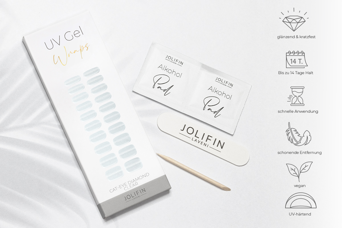 Jolifin LAVENI UV Gel-Wraps - Cat-Eye diamond clear