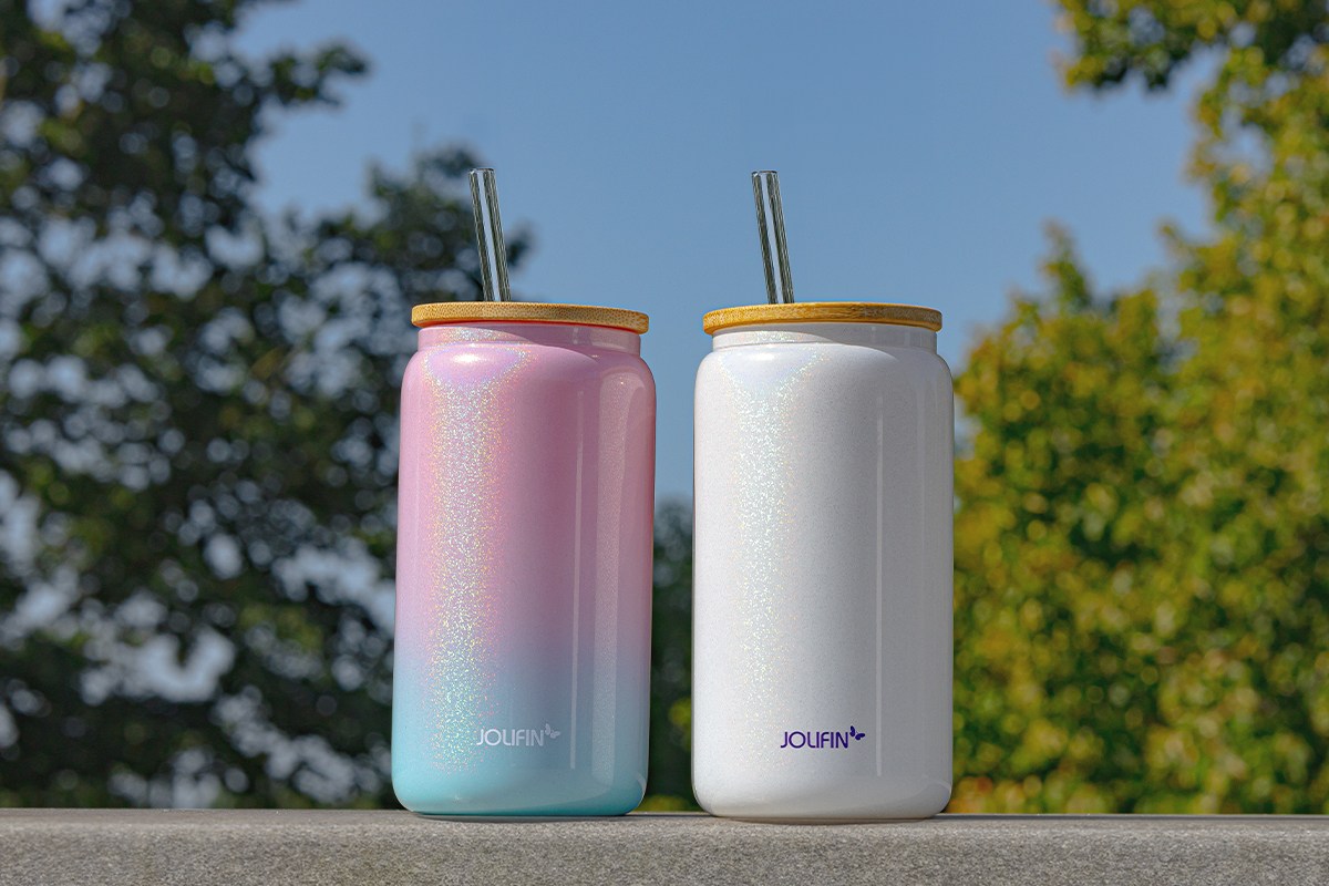 Jolifin Trinkglas mit Strohhalm - weiß 470ml