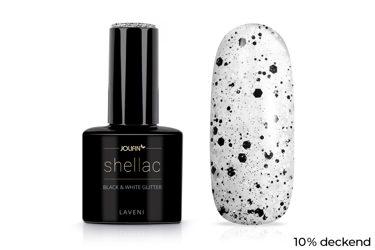 Jolifin LAVENI Shellac - black & white Glitter 10ml