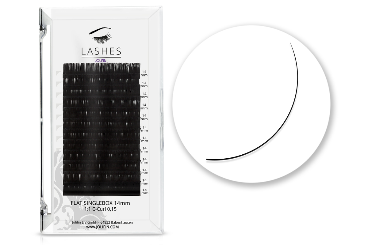 Jolifin Lashes - SingleBox Flat 14mm - 1:1 C-Curl 0,15