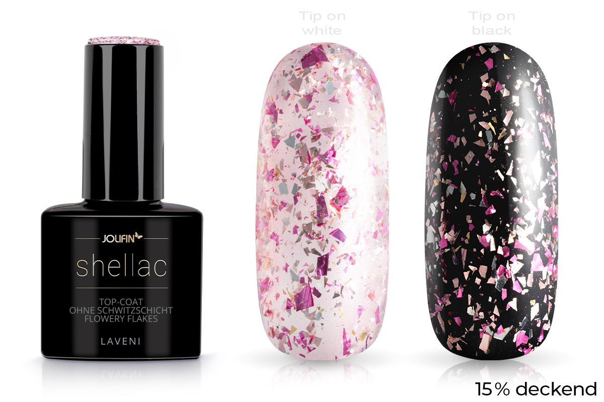 Jolifin LAVENI Shellac - Top-Coat ohne Schwitzschicht flowery Flakes 10ml
