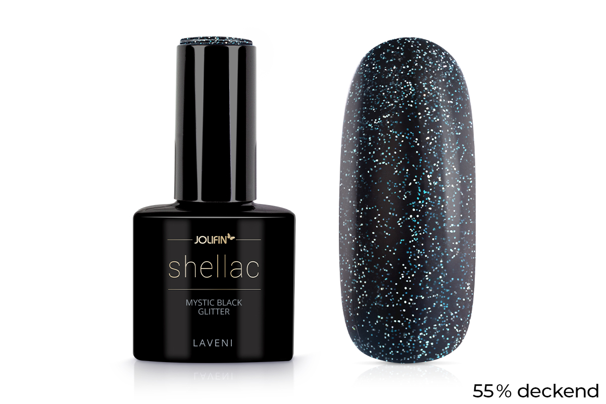Jolifin LAVENI Shellac - mystic black Glitter 10ml