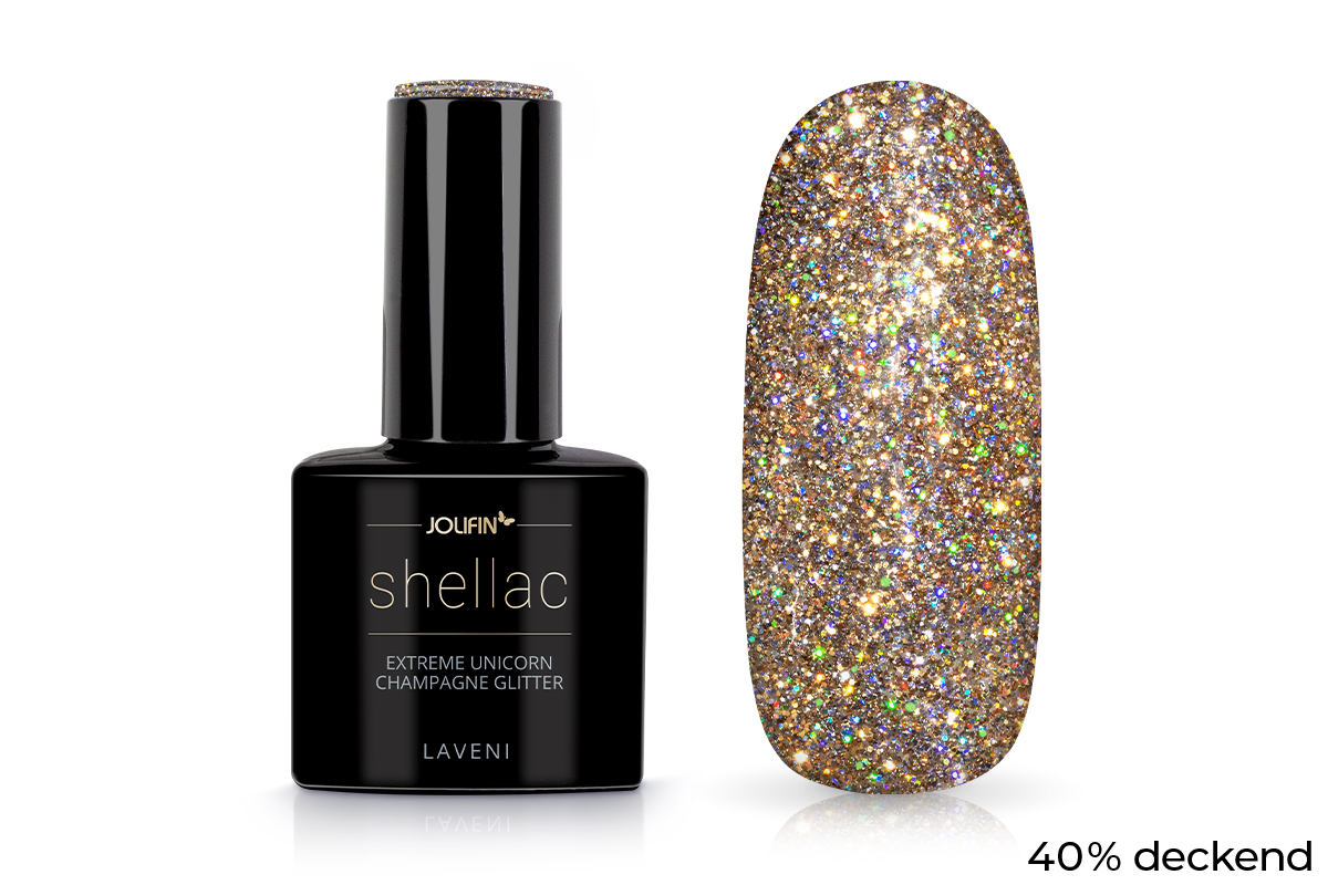 Jolifin LAVENI Shellac - extreme unicorn champagne Glitter 10ml