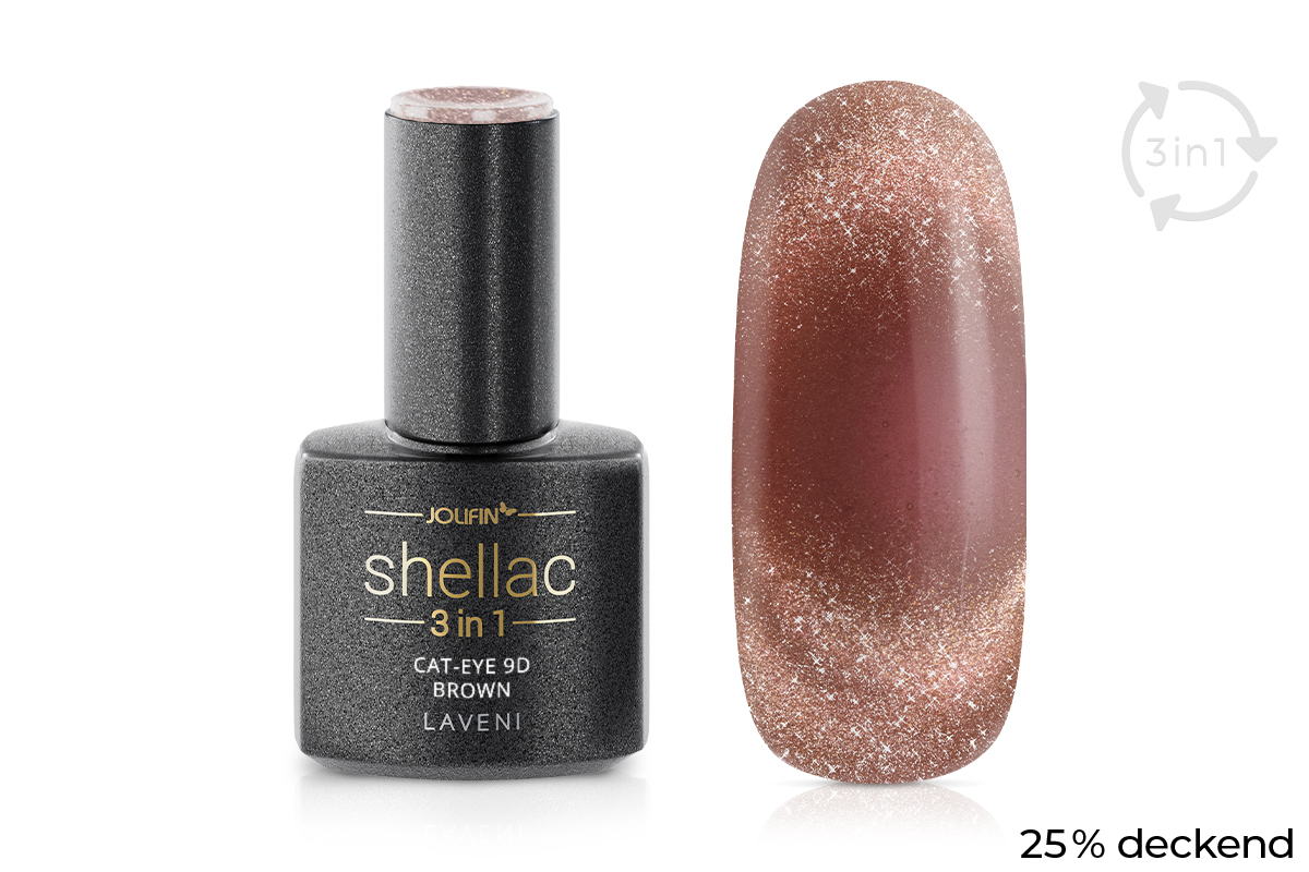 Jolifin LAVENI 3in1 Shellac - Cat-Eye 9D brown 10ml