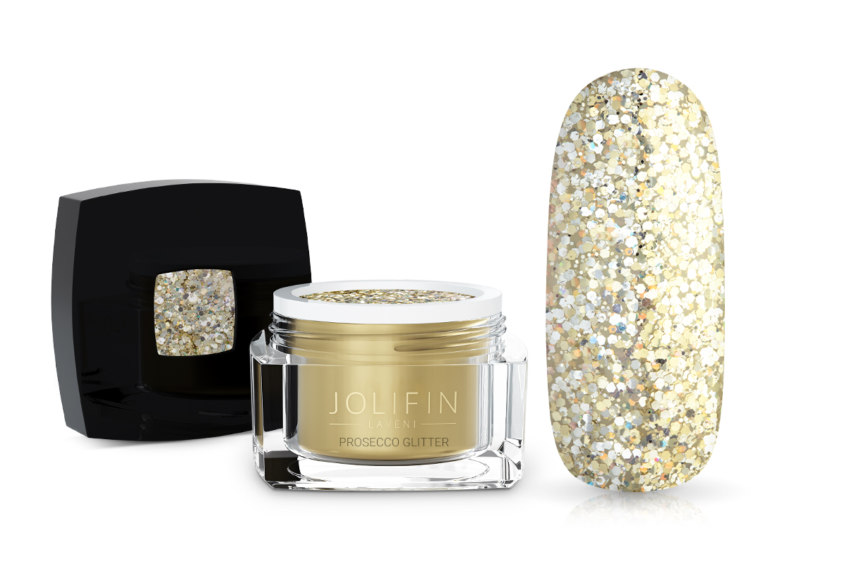 Jolifin LAVENI Farbgel - prosecco Glitter 5ml