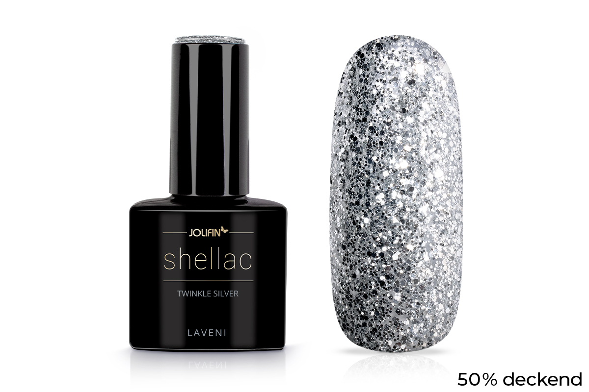 Jolifin LAVENI Shellac - twinkle silver 10ml
