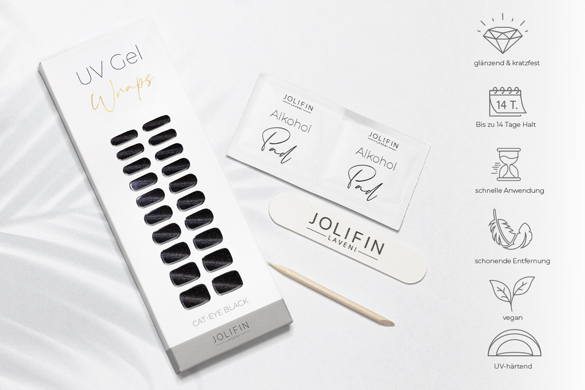 Jolifin LAVENI UV Gel-Wraps - Cat-Eye black