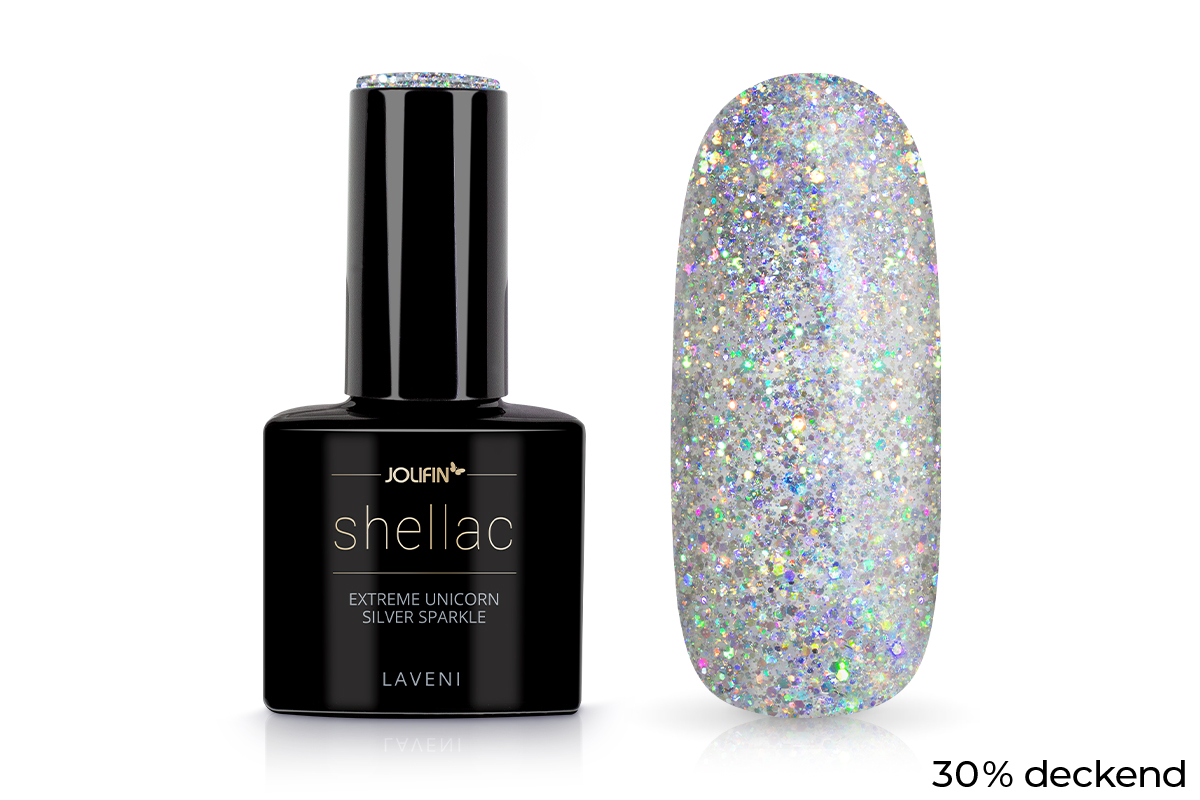 Jolifin LAVENI Shellac - extreme unicorn silver Sparkle 10ml