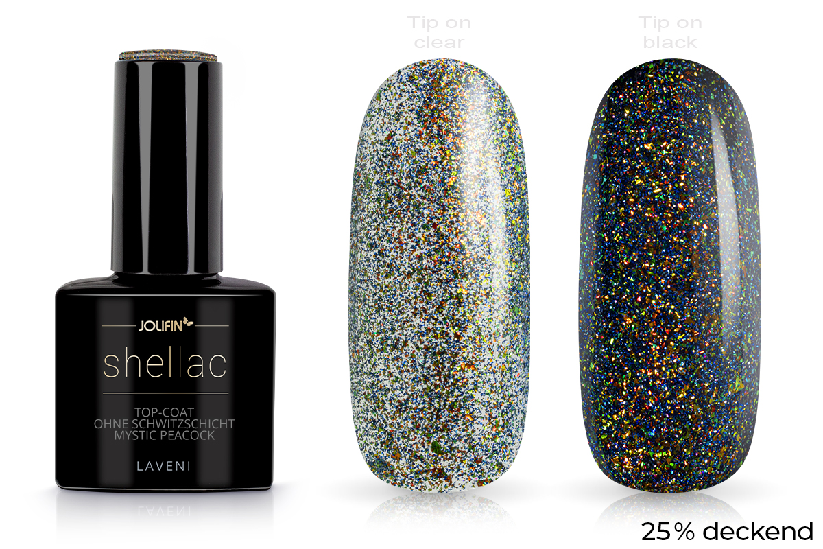 Jolifin LAVENI Shellac - Top-Coat ohne Schwitzschicht mystic peacock 10ml