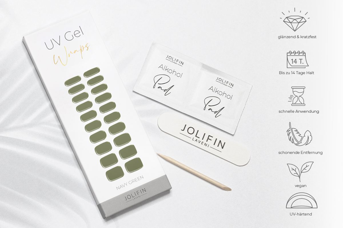 Jolifin LAVENI UV Gel-Wraps - navy green