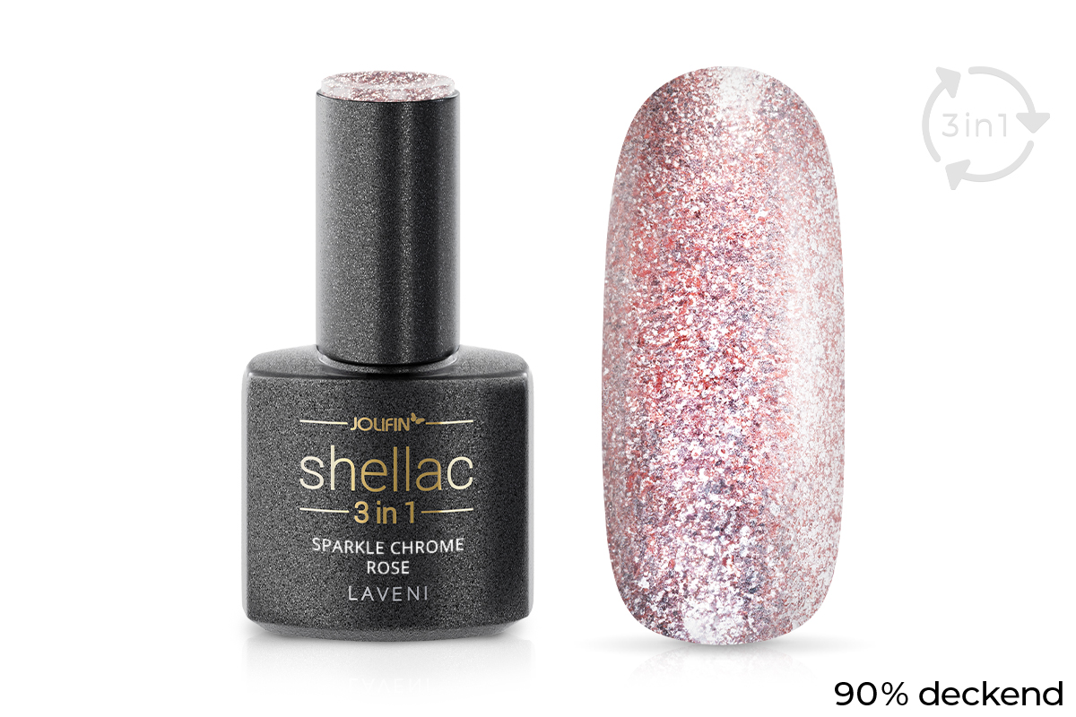 Jolifin LAVENI 3in1 Shellac - sparkle chrome rose 10ml