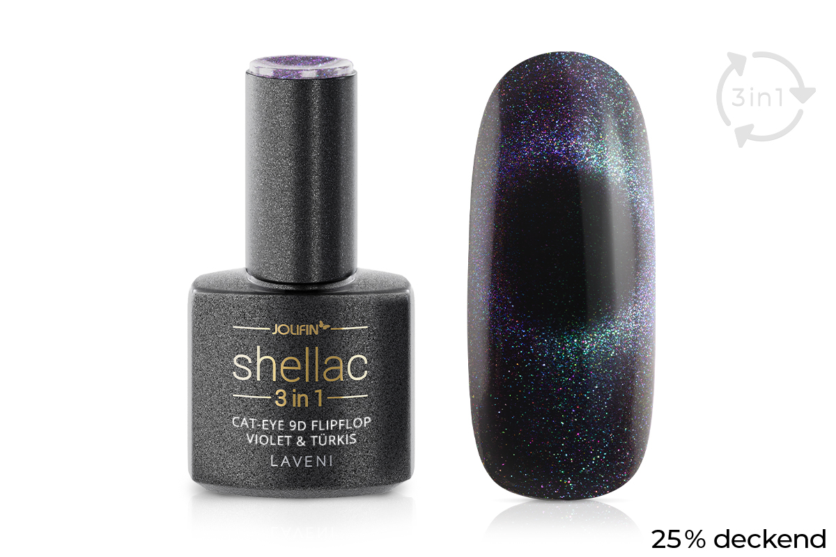   Jolifin LAVENI 3in1 Shellac - Cat-Eye 9D FlipFlop violet & turquoise 10ml