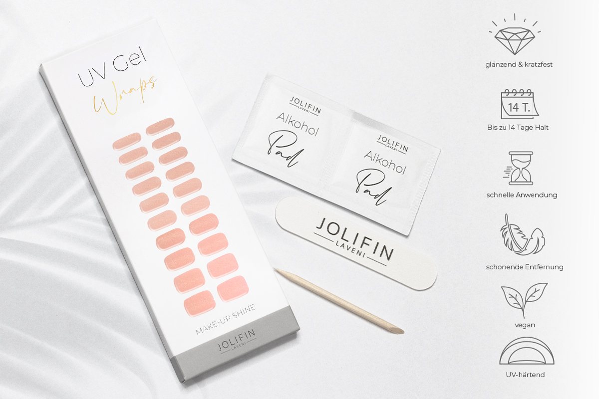 Jolifin LAVENI UV Gel Wraps - make-up shine