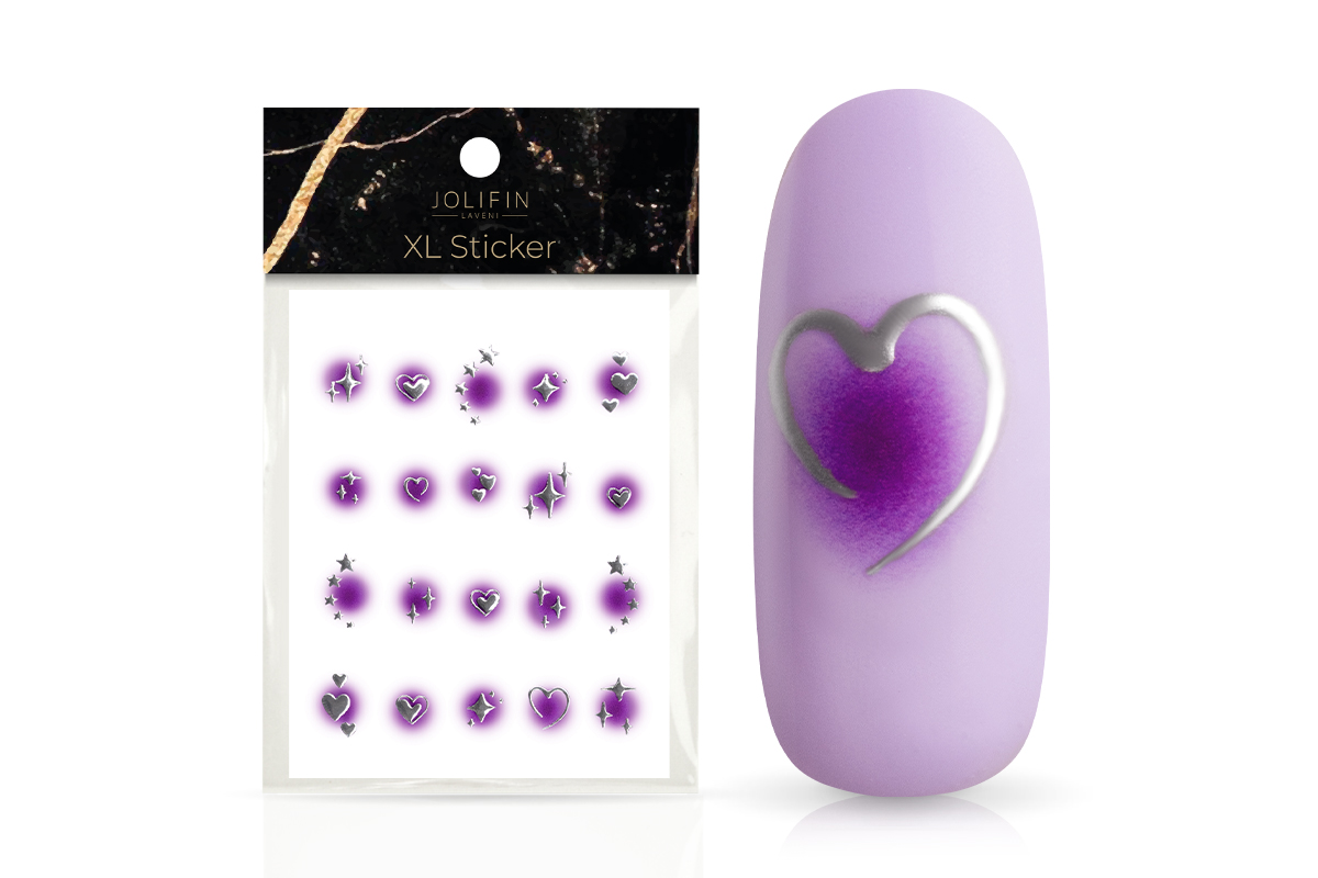 Jolifin LAVENI XL Sticker - silver hearts & stars aura purple