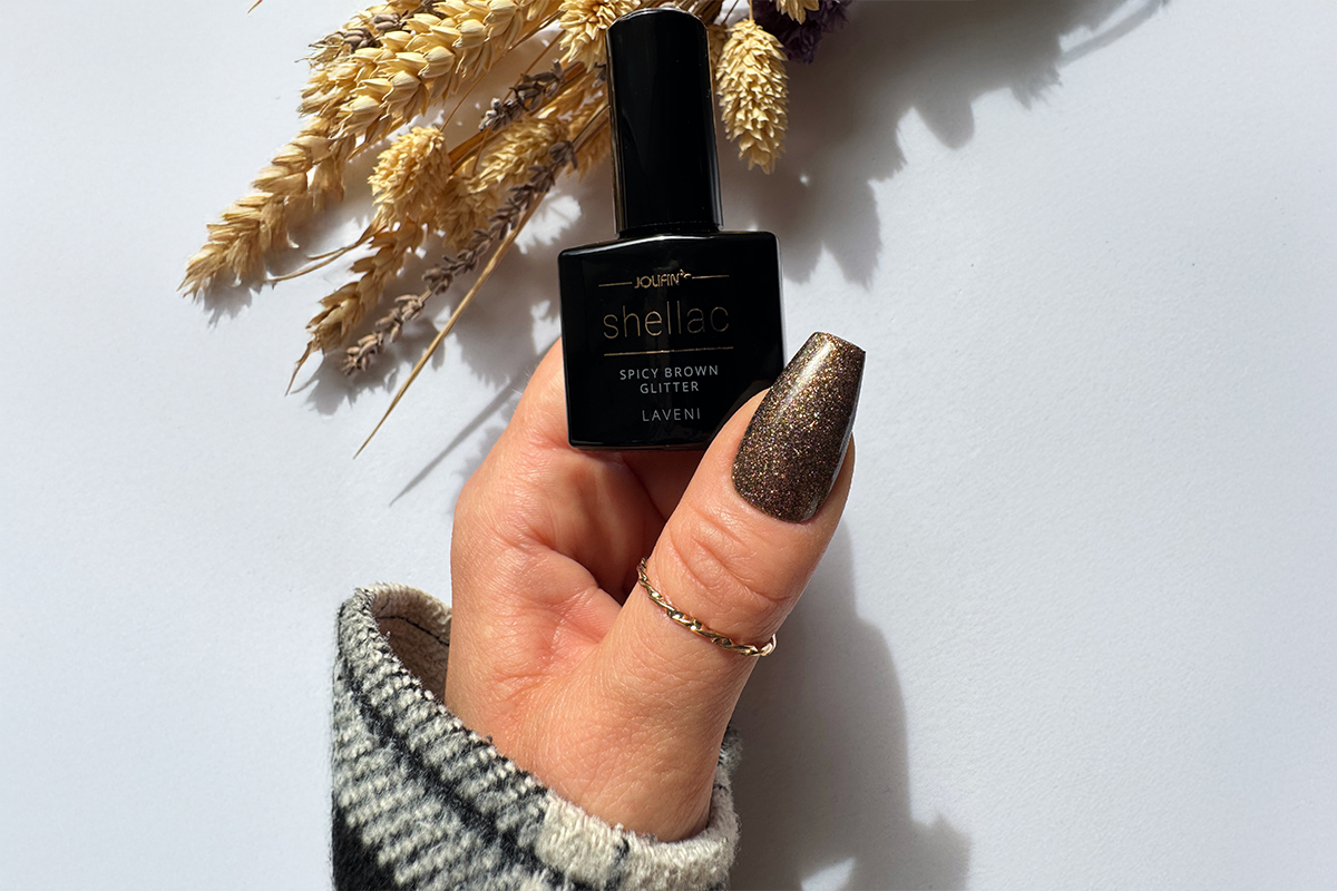 Jolifin LAVENI Shellac - spicy brown Glitter 10ml