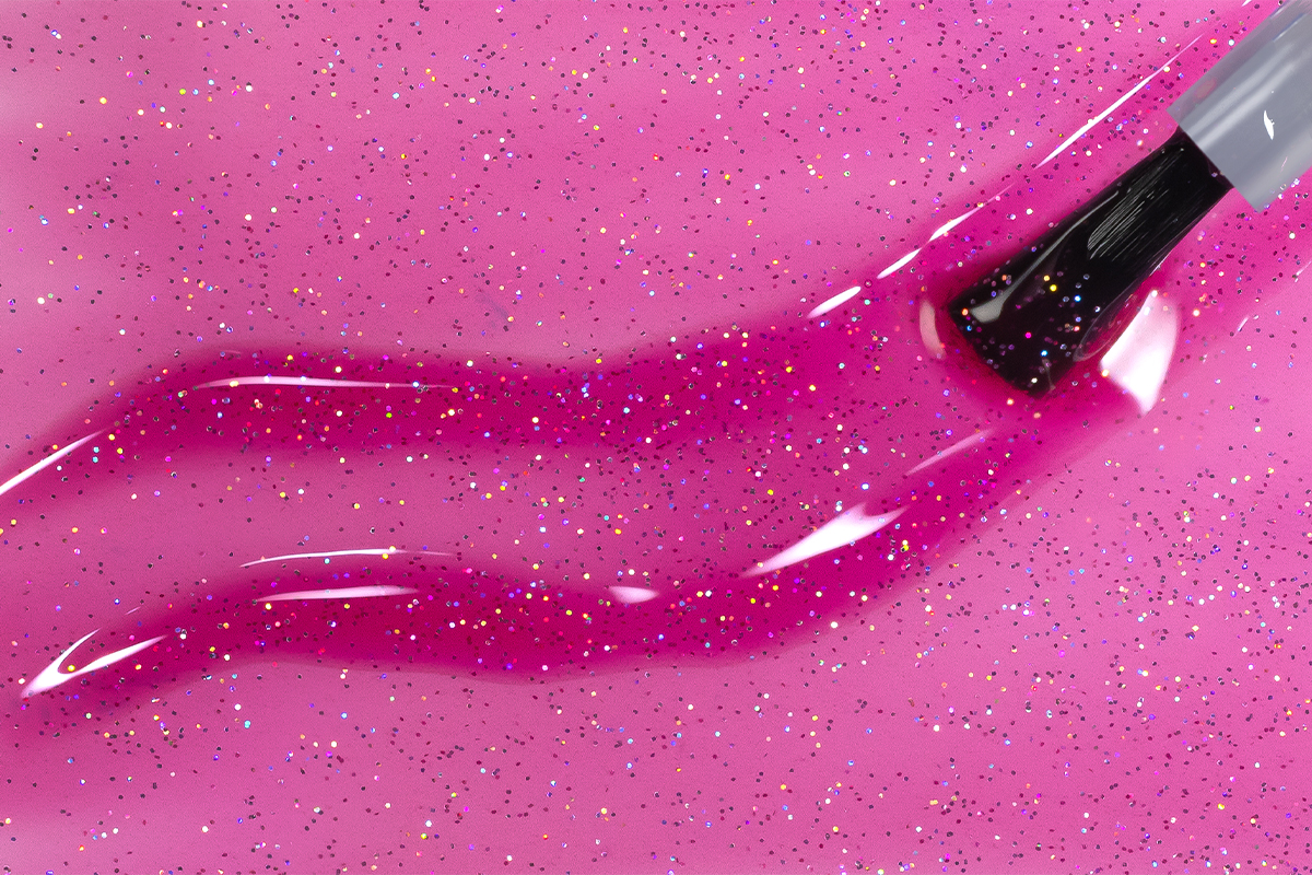 Jolifin LAVENI Shellac - Top-Coat ohne Schwitzschicht Glas magenta Glitter 10ml