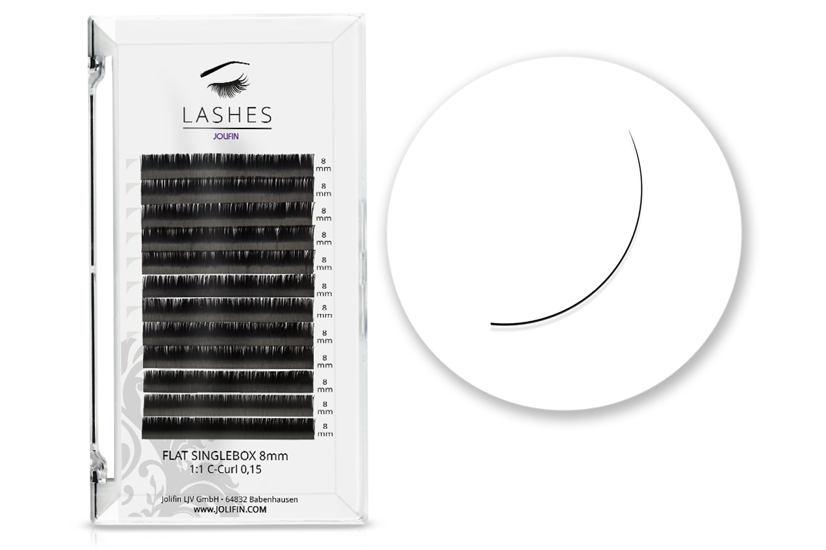 Jolifin Lashes - SingleBox Flat 8mm - 1:1 C-Curl 0,15