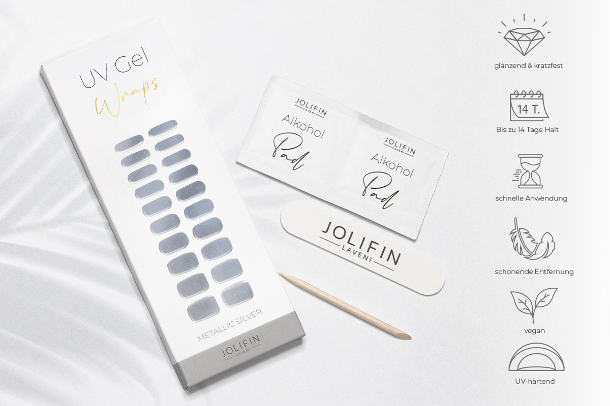 Jolifin LAVENI UV Gel-Wraps - metallic silver