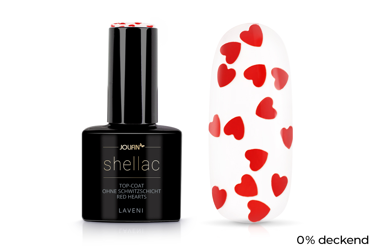 Jolifin LAVENI Shellac - Top-Coat without sweat layer red hearts 10ml