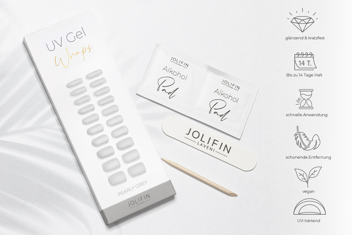Jolifin LAVENI UV Gel-Wraps - pearly grey