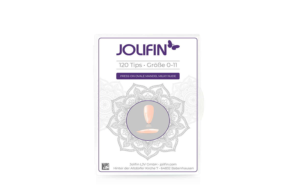 Jolifin 120er Tipbox Press-On ovale Mandel milky nude