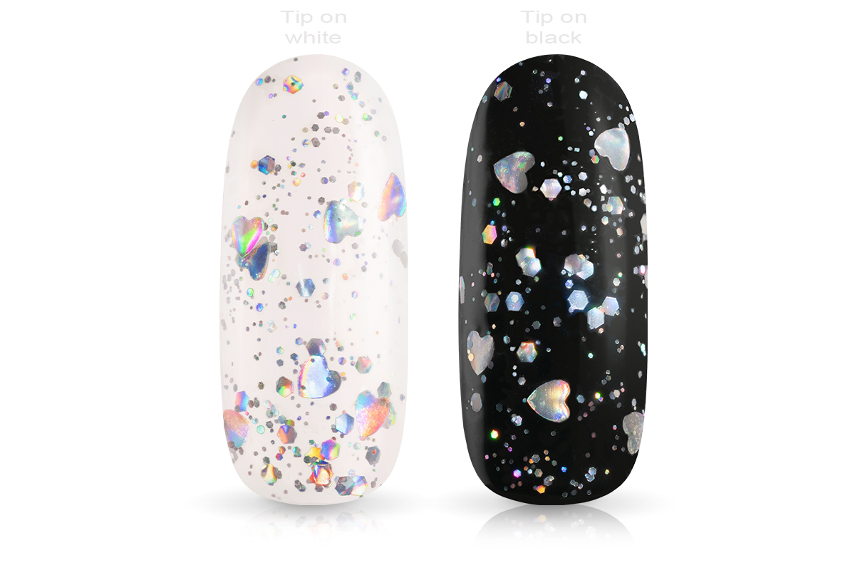 Jolifin LAVENI Shellac - Top-Coat ohne Schwitzschicht Glitter hearts 10ml
