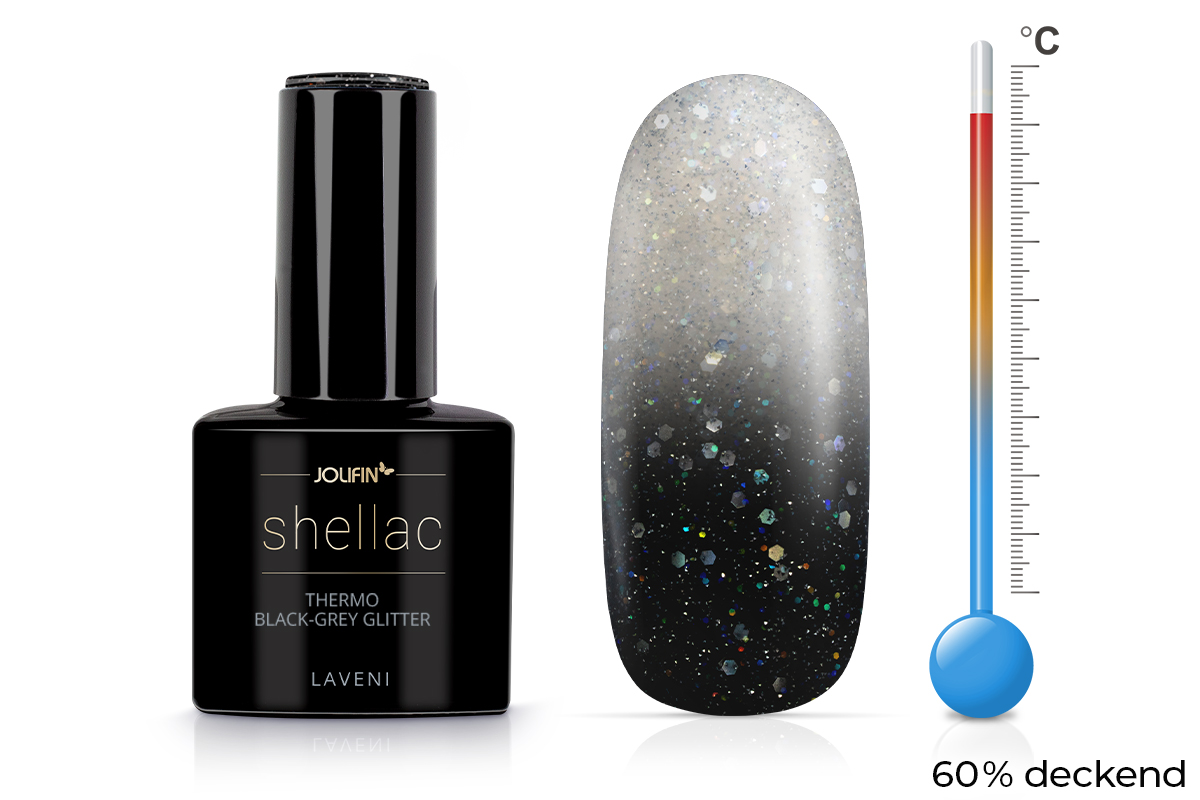 Jolifin LAVENI Shellac - Thermo black-grey Glitter 10ml Jolifin LAVENI Shellac - Thermo black-grey Glitter 10ml