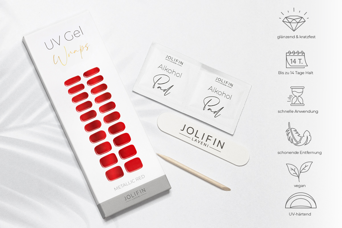 Jolifin LAVENI UV Gel Wraps - metallic red